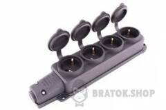 Розетка четырехместная с защитной крышкой каучуковая e.socket.rubber.029.4.16, с ж/к, 16А