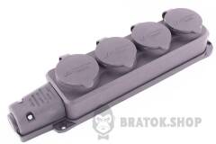 Розетка четырехместная с защитной крышкой каучуковая e.socket.rubber.029.4.16, с ж/к, 16А