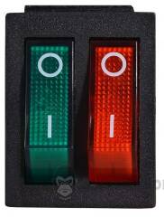 KCD2-2101N GR+R/B 220V Перемикач 2 клав. зелений+червоний з підсвічуванням