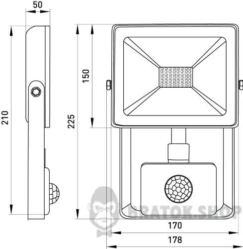 Прожектор світлодіодний з датчиком руху e.LED.flood.stand.sensor.50.6000, 50Вт, 6000К