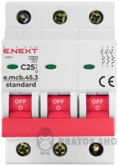 Модульний автоматичний вимикач e.mcb.stand.45.3.C25, 3р, 25А, C, 4,5 кА