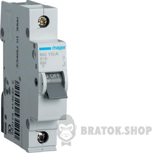 Автоматический выключатель 1P 16A B 6kA Hager MB116A в Сумах