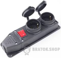 Розетка двойная с защитной крышкой каучуковая e.socket.rubber.029.2.16.s, с ж/к, 16А, с выключателем