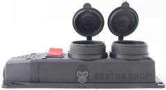 Розетка двойная с защитной крышкой каучуковая e.socket.rubber.029.2.16.s, с ж/к, 16А, с выключателем