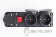 Розетка двойная с защитной крышкой каучуковая e.socket.rubber.029.2.16.s, с ж/к, 16А, с выключателем