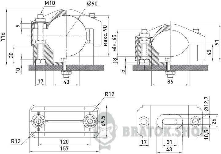 Хомут кабельний KO-90, d65-90 мм, чорний