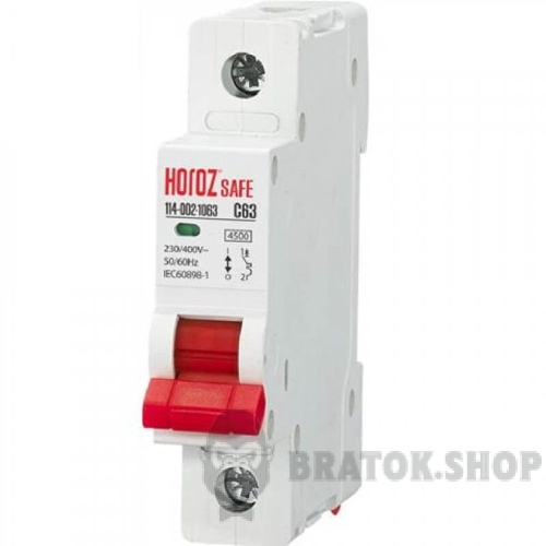 Автоматический выключатель 1P 63A C 4.5кА Horoz Electric Safe (114-002-1063-010)