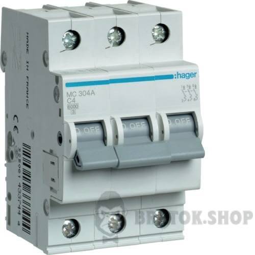 Автоматический выключатель 3P 4A C 6kA Hager MC304A