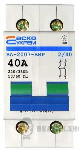 Рубильник вимикач навантаження I-О 2p 40A АСКО-УКРЕМ ВА-2007 ВРН A0010070010