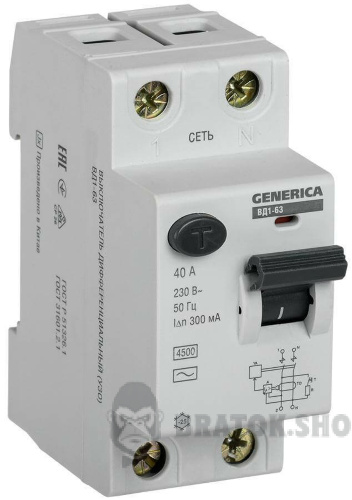 Дифреле ПЗВ 2Р 40А 300мА GENERICA ВД1-63 (MDV15-2-040-300)