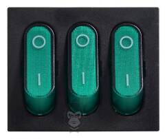 KCD2-3101N GR/B 220V Перемикач 3 клав. зелений з підсвічуванням