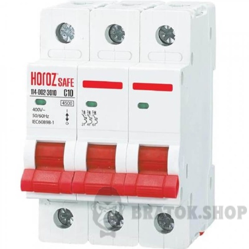 Автоматический выключатель 3P 10А С 4.5кА Horoz Electric Safe (114-002-3010-010)