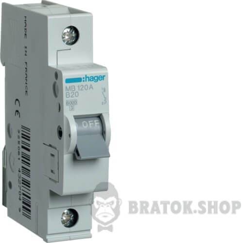 Автоматический выключатель 1P 20A B 6kA Hager MB120A в Сумах