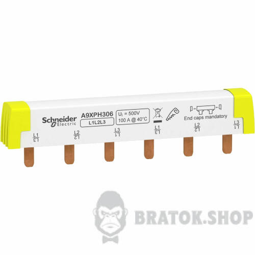 Шина з'єднувальна 3P 100А 6 мод гребінка PIN Schneider Electric Acti9 A9XPH306 у Сумах