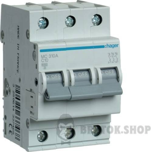 Автоматический выключатель 3P 10A C 6kA Hager MC310A