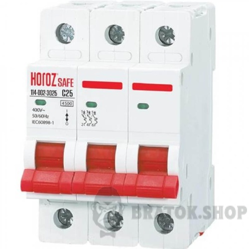 Автоматический выключатель 3P 25А С 4.5кА Horoz Electric Safe (114-002-3025-010)