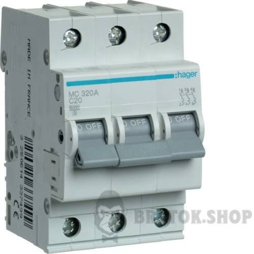 Автоматический выключатель 3P 20A C 6kA Hager MC320A