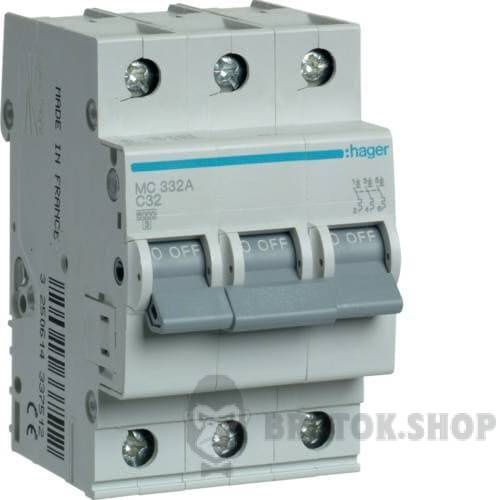 Автоматический выключатель 3P 32A C 6kA Hager MC332A