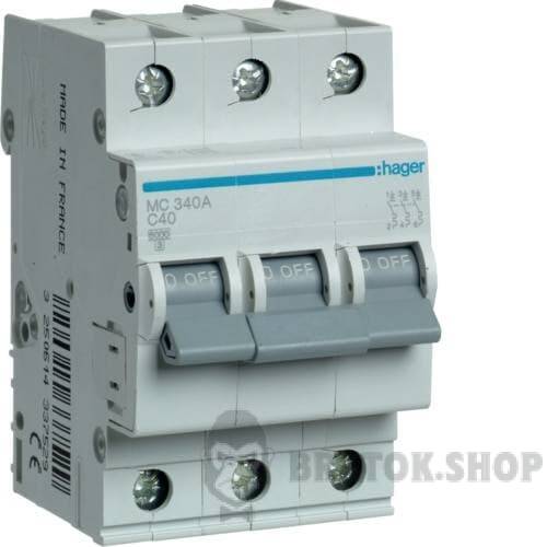 Автоматический выключатель 3P 40A C 6kA Hager MC340A