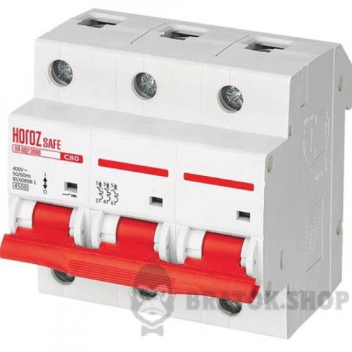 Автоматический выключатель 3P 80А С 4.5кА Horoz Electric Safe (114-002-3080-010)