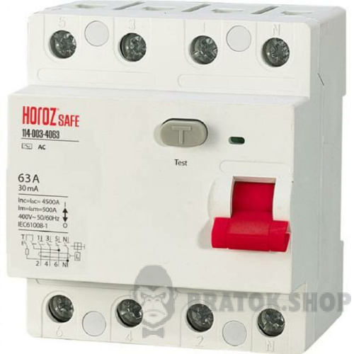 Автомат ПЗВ 4P 63А 30mA AC Horoz Electric SAFE (114-003-4063-010)