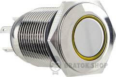 TYJ 16-261 Кнопка металева пласка з підсвічуванням, 1NO+1NC, жовта 220V.