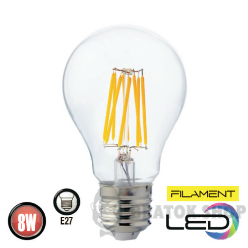 Лампа светодиодная филаментная LED E27 A60 8W 2700K Horoz Electric FILAMENT GLOBE (001-015-0008-010) в Сумах