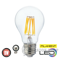 Лампа светодиодная филаментная LED E27 A60 8W 2700K Horoz Electric FILAMENT GLOBE (001-015-0008-010)