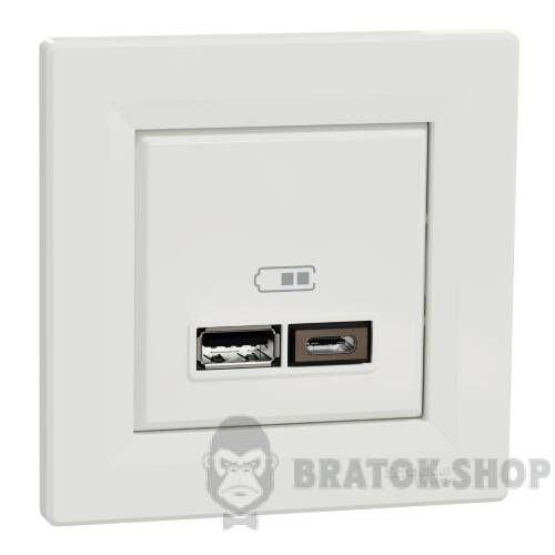 USB розетка тип А+С 2,4 А або 2 х 1,2 А біла Asfora EPH2700321 у Києві
