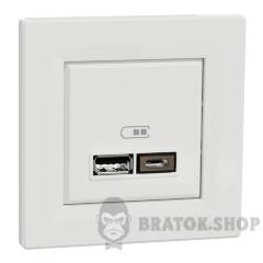 USB розетка тип А+С 2,4 А або 2 х 1,2 А біла Asfora