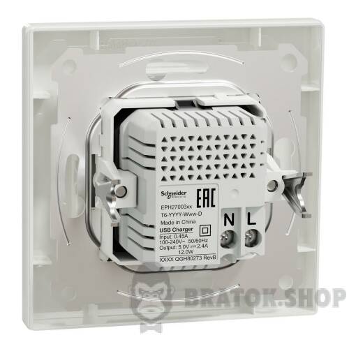 USB розетка тип А+С 2,4 А або 2 х 1,2 А біла Asfora EPH2700321 у Києві