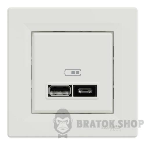 USB розетка тип А+С 2,4 А або 2 х 1,2 А біла Asfora EPH2700321 у Києві