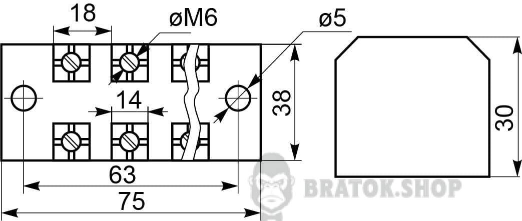 Клемна колодка прохідна 60A/3 АСКО-Укрем TB6003 A0130050022