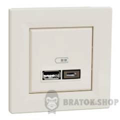 USB розетка тип А+С 2,4 А або 2 х 1,2 А кремовий Asfora