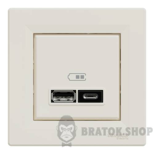 USB розетка тип А+С 2,4 А або 2 х 1,2 А кремовий Asfora EPH2700323 у Києві