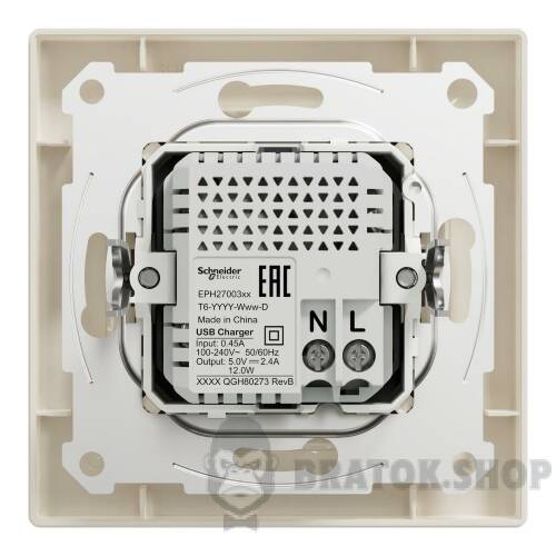 USB розетка тип А+С 2,4 А або 2 х 1,2 А кремовий Asfora EPH2700323 у Києві