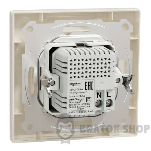 USB розетка тип А+С 2,4 А або 2 х 1,2 А кремовий Asfora EPH2700323 у Києві