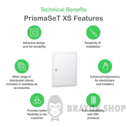 Распределительный щит врезной, 3 ряда, 18 модулей, белая дверь, PrismaSeT XS LVSXN318 в Сумах