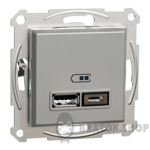 USB розетка тип А+С 2,4 А або 2 х 1,2 А алюміній Asfora EPH2700361 у Києві