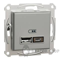 USB розетка тип А+С 2,4 А або 2 х 1,2 А алюміній Asfora