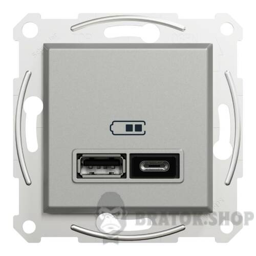 USB розетка тип А+С 2,4 А або 2 х 1,2 А алюміній Asfora EPH2700361 у Києві