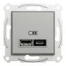 USB розетка тип А+С 2,4 А або 2 х 1,2 А алюміній Asfora EPH2700361 у Києві