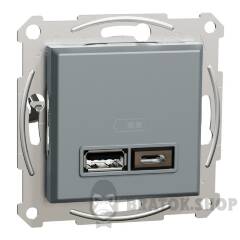 USB розетка тип А+С 2,4 А або 2 х 1,2 А сталь Asfora