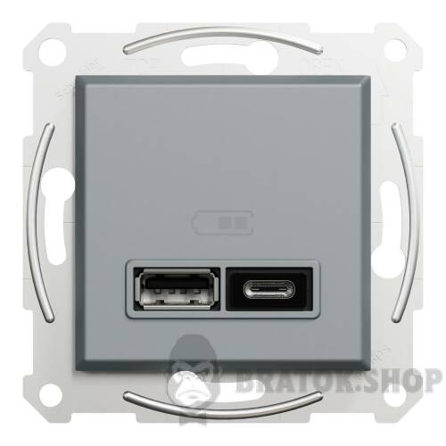 USB розетка тип А+С 2,4 А або 2 х 1,2 А сталь Asfora EPH2700362 у Києві