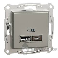 USB розетка тип А+С 2,4 А або 2 х 1,2 А бронза Asfora