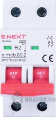 Модульний автоматичний вимикач e.mcb.pro.60.2.B 2 new, 2р, 2А, В, 6кА, new