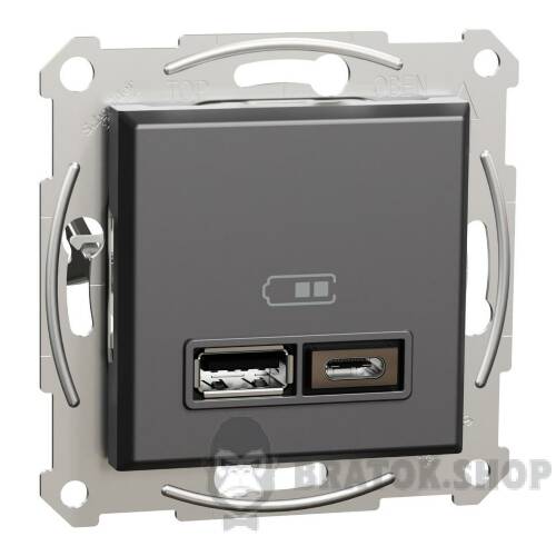 USB розетка тип А+С 2,4 А або 2 х 1,2 А антрацит Asfora EPH2700371 у Києві