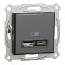 USB розетка тип А+С 2,4 А або 2 х 1,2 А антрацит Asfora EPH2700371 у Києві