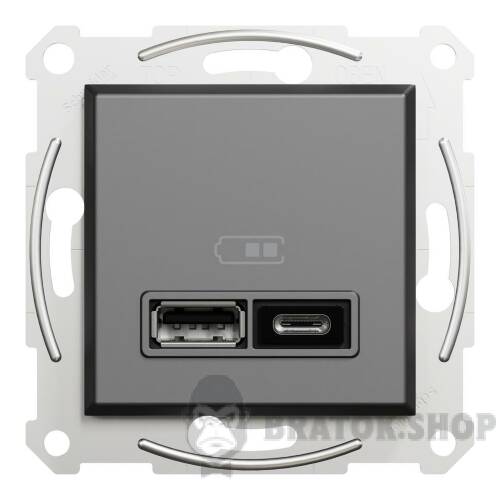 USB розетка тип А+С 2,4 А або 2 х 1,2 А антрацит Asfora EPH2700371 у Києві
