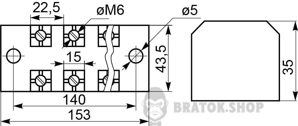 Клемна колодка прохідна 100A/6 АСКО-Укрем TB1006 A0130050027